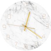 Tlily - Quartz Analogique Calme Marbre Horloge Murale 3D Chic Blanc Marbre Imprimer Moderne Rond Mur Montre Nordique Créativité Décor à la