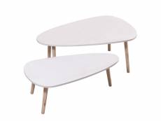 Un ensemble de deux tables basses hombuy - une grande table basse blanche ovales et une table basse blanche
