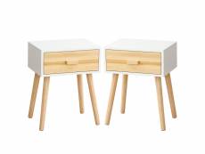 2pcs tables de nuit,tables de chevet hombuy - style minimaliste nordique - couleur bois et blanc
