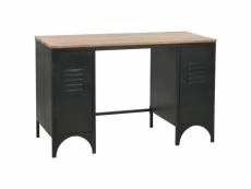 Bureau table meuble travail informatique à double piédestal bois de sapin et acier 120 cm helloshop26 0502119