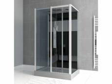 Cabine de douche 115x90x225 cm - fonds noirs avec bandeau miroir et profilés gris - cosmos
