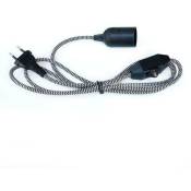 Câble textile E27 avec variateur et prise, 2m, noir-blanc