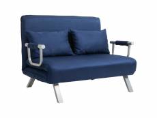Canapé-lit canapé convertible 2 places déhoussable grand confort 2 coussins fournis pieds accoudoirs métal suède bleu