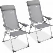 Casaria - Lot de 2 chaises de jardin pliantes en aluminium avec accoudoirs Dossier haut réglable en 7 positions Chaises de camping