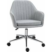 Chaise de bureau design contemporain dossier accoudoirs striés hauteur réglable pivotant 360° piètement chromé lin gris clair - Gris - Homcom