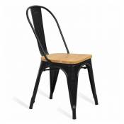 Chaise industrielle acier noir et assise bois massif