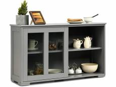 Costway buffet de cuisine meuble de cuisine pour rangement,vaisselier avec porte coulissante en verre trempé en bois gris