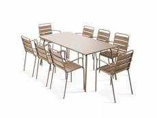 Ensemble table de jardin et 8 fauteuils en métal taupe - palavas