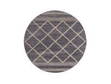 Flät - tapis rond géométrique tressées gris et crème 160x160cm art-2645-grey-160x160