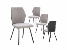 Jasda - lot de 4 chaises bi-matière bi-ton tissu gris clair et simili anthracite