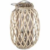 Lanterne rotin panier décoration chandelier de jardin porte-bougie verre ø 26 cm