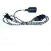 Ledbox - Câble textile E27 avec variateur et prise, 2m, noir-blanc