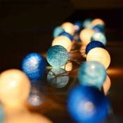 Linghhang - Guirlande Lumineuse Coton Boules Batterie(Bleu)