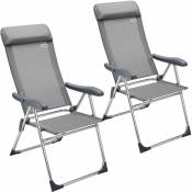 Lot de 2 chaises de jardin pliantes en aluminium avec accoudoirs Dossier haut réglable en 7 positions Chaises de camping