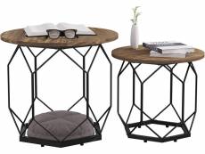 Lot de 2 tables basses gigognes.table de salon.cadre en métal.style industriel.chêne vintage+noir.