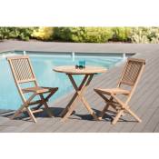 Macabane - harris - salon de jardin en bois teck 2 personnes - Ensemble de jardin - 1 Table ronde pliante 80 cm et 2 chaises - Marron