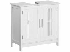 Meuble vasque - meuble sous-vasque - 2 portes rainurées avec étagère réglable - poignées alliage aluminium - dim. 60l x 30l x 60h cm - mdf blanc