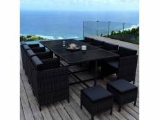 Munga 12 places - ensemble encastrable salon - table de jardin résine tressée-noir-noir