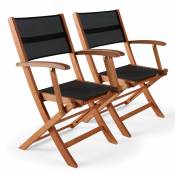 Oviala - Lot de 2 fauteuils pliants en bois noir -
