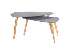 Paris prix - lot de 2 tables gigognes "forme galet" 80cm gris