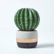Petit Cactus artificiel Echinocactus Grusonii en pot à rayures 18 cm - Vert - Homescapes