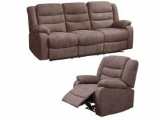 Phoenix - canapé 3p et fauteuil relax manuel tissu marron