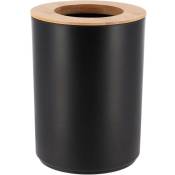 Poubelle de salle de bain 5L Noir avec couvercle Bambou Tendance Noir/bambou