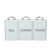 Set de 3 boites à thé, café, sucre en acier bleu-ciel