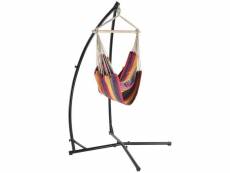 Siège suspendu fauteuil suspendu chaise hamac avec cadre coton polyester métal fritté multicolore et noir 100 x 100 cm helloshop26 03_0003771