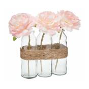Silumen - Roses Artificielles 23cm Vase en Verre - Rose Transparent|Rose