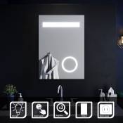 Sirhona - Miroirs Salle de Bains 50x70cm Rectangulaires Avec Prise Rasoir Loupe 3x Miroirs Cosmétiques avec led Illumination Anti-buée