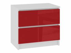 Skandi - table de chevet contemporain chambre 60x55x40 cm - 2 tiroirs larges - design moderne&robuste - table d'appoint - blanc/rouge laqué