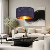 Suspension lampe de salon ronde 1 flamme cuivre bleu table à manger moderne, métal textile, 1x E27, DxH 40x140 cm
