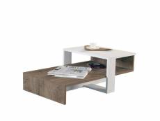 Table basse asymétrique crusis emboîtement bois naturel et blanc