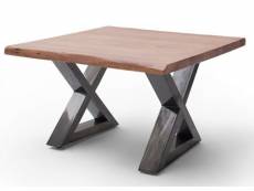 Table basse en bois d'acacia massif noyer / acier antique - l.75 x h.45 x p.75 cm -pegane- PEGANE