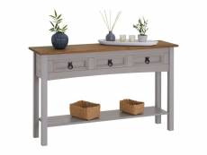 Table console ramon table d'appoint rectangulaire en pin massif gris et brun avec 3 tiroirs, meuble d'entrée style mexicain en bois