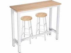 Table de bar + lot de 2 tabourets de bar en mdf et métal-ensemble de meuble 120x40x100cm-chêne clair