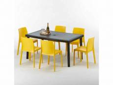 Table rectangulaire et 6 chaises poly rotin colorées 150x90cm noir enjoy Grand Soleil