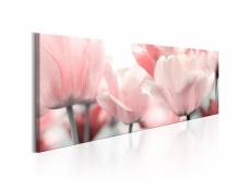 Tableau sur toile décoration murale image imprimée cadre en bois à suspendre tulipes roses 120x40 cm 11_0005763