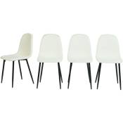 Urban Meuble - Lot de 4 chaises de salle à manger scandinaves tissu bouclette écru pied noir - Beige