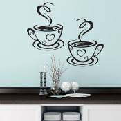 1pc sticker mural deux Tasses à Café Design Autocollant Mural Maison Cuisine Restaurant Décor