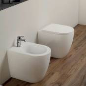 Articles sanitaires au ras du mur sur les toilettes au sol + bidet et siège en céramique à fermeture douce