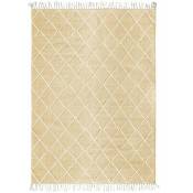 BOHO CROISILLONS - Tapis coton motif croisillons en laine épaisse naturel 160x230 - Beige