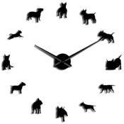 Bull Terrier Chien Mur Art Diy Grande Horloge Murale