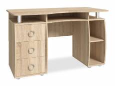Bureau 3 tiroirs 5 étagères bois chêne clair marte 125 cm