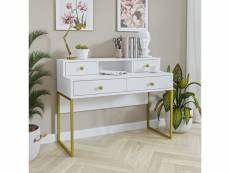 Bureau console avec 4 tiroirs collection douglas coloris blanc et doré