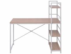Bureau table meuble travail informatique avec bibliothèque à 4 niveaux chêne helloshop26 0502090