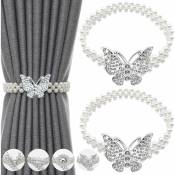 Ccykxa - Papillon argenté) Embrasses de rideaux 2 pièces Embrasses en métal avec petites perles élégantes en corde élastique pour rideaux pour la