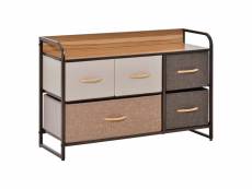 Commode meuble de rangement 5 tiroirs en tissu 87,5 x 29 x 58 cm marron et beige