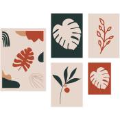 Decowood - Pack de 5 posters PlantsSans cadre - multicolor